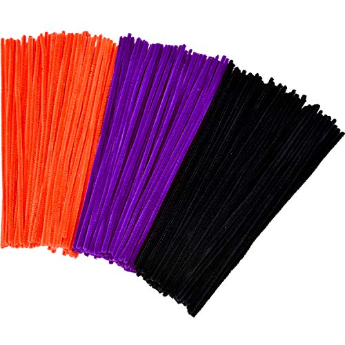 Tatuo 300 Pieces Halloween Chenille Stems 12 Inches by 6 mm Pipe Cleaners DIY Art Craft Supplies Decorations (Black, Orange and Purple)