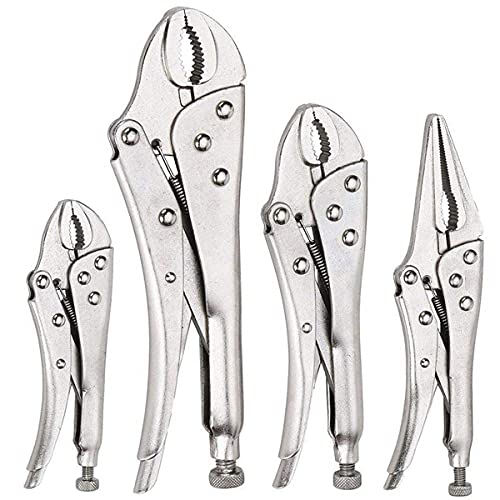 FASTPRO 4-piece Locking Pliers Set, 5″, 7″ and 10″ Curved Jaw Locking Pliers, 6-1/2″ Long Nose Locking Pliers Included, Vice Grip Wrench Set