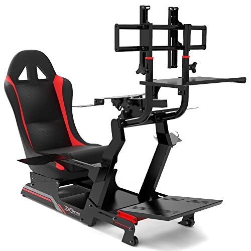 Extreme Simracing Racing Simulator Cockpit With All Accessories (Black/Red) – VIRTUAL EXPERIENCE V 3.0 Racing Simulator For Logitech G27, G29, G920, G923, SIMAGIC, Thrustmaster And Fanatec