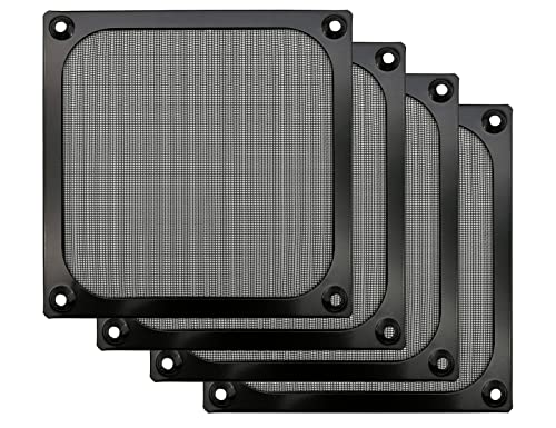 120mm Computer Fan Filter Grills with Screws, Ultra Fine Aluminum Mesh, Black Color – 4 Pack
