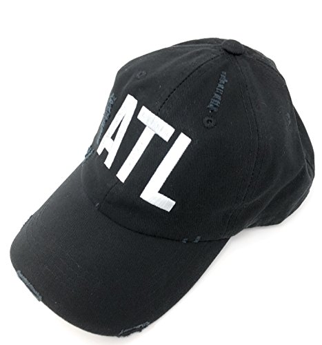 Custom Embroidered ATL Hartsfield Jackson Atlanta Airport Code Hat BK Distressed Black Baseball Hat