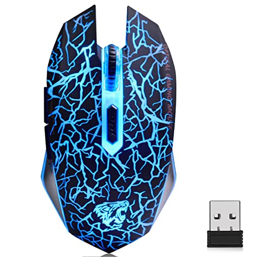 TENMOS M2 Wireless Gaming Mouse, Silent Rechargeable Optical USB Computer Mice Wireless with 7 Color LED Light, Ergonomic Design, 3 Adjustable DPI Compatible with Laptop/PC/Notebook, 6 Buttons (Black)