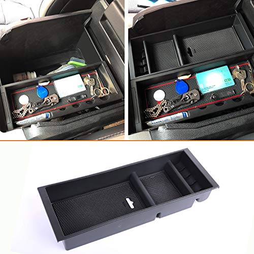 JDMCAR Center Console Organizer Compatible with 2015-2020 Ford F150 / 2017-2022 F250 F350 SuperDuty Accessories, ABS Material Insert Tray Storage Box- (Full Console w/Bucket Seats ONLY)- Black