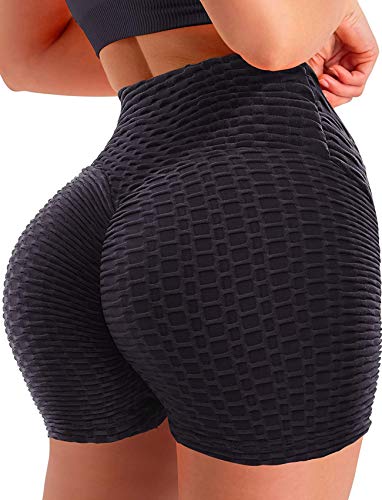 SEASUM Women Workout Shorts Brazilian Textured Booty Leggings Shorts Anti-Cellulite Scrunch Butt Lift M
