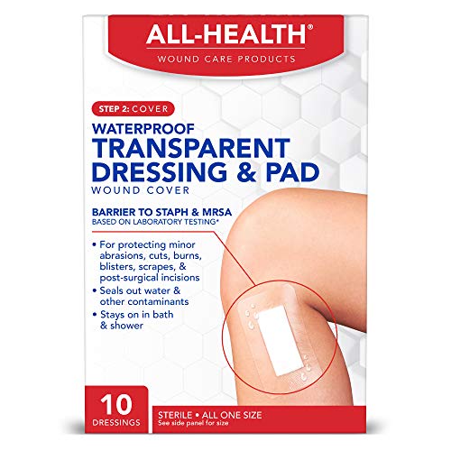 All Health Waterproof Transparent Dressing & Pad, Dressings, 2.375 in X 4 in | Wound Cover Barrier to Staph & MRSA, 10 Count
