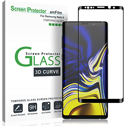Galaxy Note 9 Screen Protector Glass (Full Screen Coverage), amFilm Tempered Glass Screen Protector for Samsung Galaxy Note 9 – Dot Matrix, Case Friendly, 3D Curved with Easy Installation Tray – 2018