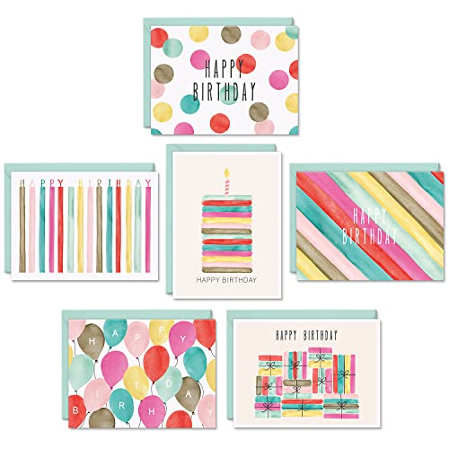 Sweetzer & Orange Watercolor Bulk Birthday Cards Assortment – 48pc Bulk Happy Birthday Card with Envelopes Box Set – Assorted Blank Birthday Cards for Women, Men, and Kids in a Boxed Card Pack