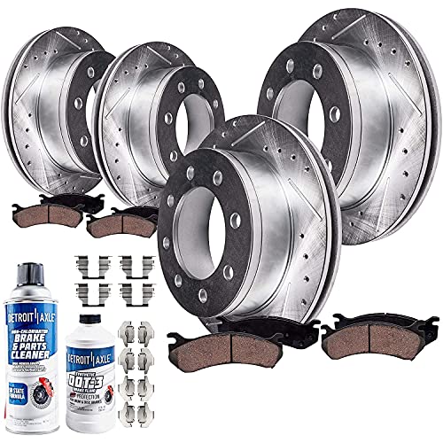 Detroit Axle – 325mm Front & 330mm Rear Drilled & Slotted Rotors + Brake Pads Replacement for Chevy GMC Silverado Sierra 2500 3500 HD – 10pc Set