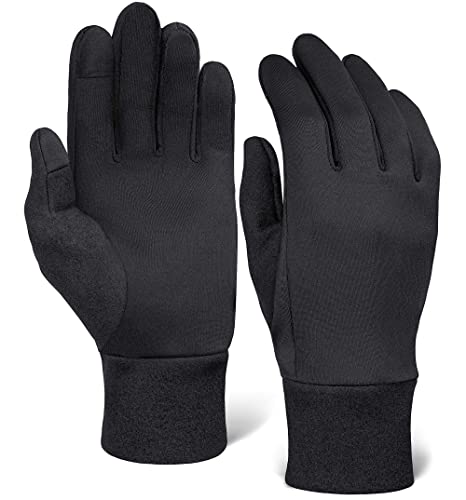 Running Glove Liners – Thermal Black Winter Gloves for Men & Women – Thin, Lightweight & Warm Cold Weather Gloves for Cycling, Driving, Outdoor Sports – 90% Polyester 10% Spandex Reinforced Blend