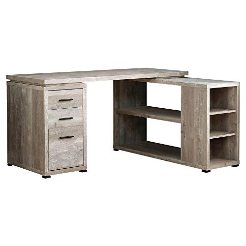 Monarch Specialties L-Shaped Corner Left or Right Facing Home & Office Computer Desk, 60″L, Taupe Reclaimed