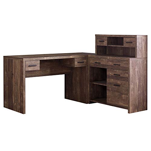 Monarch Specialties Computer Desk L-Shaped – Left or Right Set- Up – Corner Desk with Hutch 60″L (Brown Reclaimed Wood)