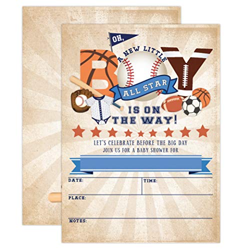 Your Main Event Prints All Star Sports Baby Shower Invitations, Football Baby Shower, Baseball Baby Shower, Basketball Baby Shower, Boy Baby Shower Invitations, 20 Fill in Invitations