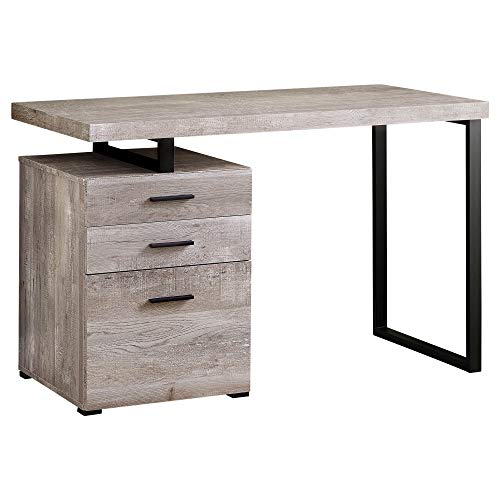 Monarch Specialties Computer Desk with File Cabinet – Left or Right Set- Up – 48″L (Taupe Reclaimed Wood Look),