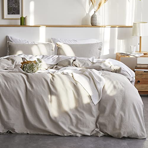 Bedsure Linen Duvet Cover Queen – Linen Cotton Blend Duvet Cover Set, Linen Color, 3 Pieces, 1 Duvet Cover 90 x 90 Inches and 2 Pillowcases, Comforter Sold Separately