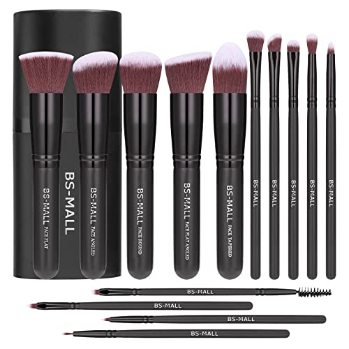 Makeup Brushes BS-MALL Premium Synthetic Foundation Powder Concealers Eye Shadows Makeup 14 Pcs Brush Set, Rose Golden, with Case (Black)