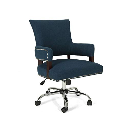 Great Deal Furniture May Traditional Home Office Chair, Navy Blue and Chrome