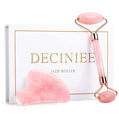 Deciniee Jade Roller and Gua Sha Set – Anti Aging Rose Quartz Face Roller Massager & Guasha Tool for Face, Eye, Neck – Natural Beauty Skin Care Tools Body Muscle Relaxing Relieve Wrinkles