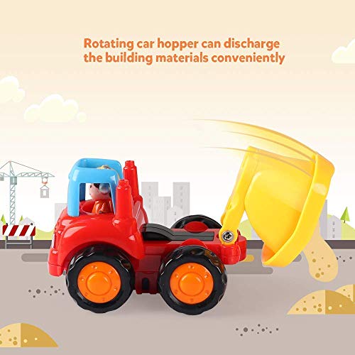 Coogam 4 Pack Friction Powered Cars Construction Vehicles Toy Set Cartoon Push and Go Car Tractor, Bulldozer, Cement Mixer Truck, Dumper for Year Old Boy Girl Kid Gift | The Storepaperoomates Retail Market - Fast Affordable Shopping