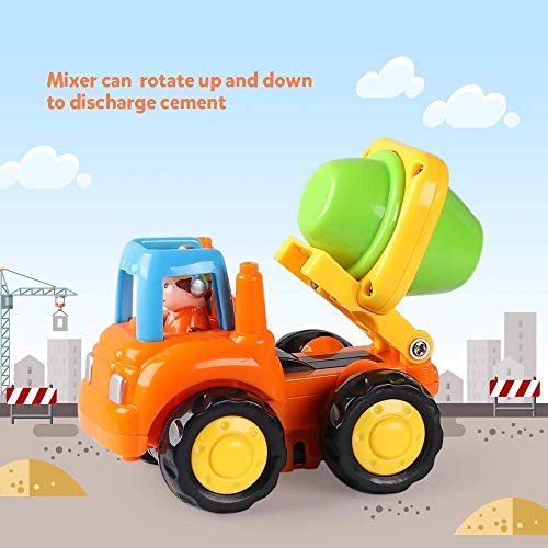 Coogam 4 Pack Friction Powered Cars Construction Vehicles Toy Set Cartoon Push and Go Car Tractor, Bulldozer, Cement Mixer Truck, Dumper for Year Old Boy Girl Kid Gift | The Storepaperoomates Retail Market - Fast Affordable Shopping