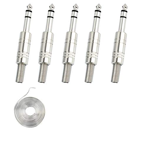 1/4″ Audio Plugs 6.35 mm Plug TRS Male 1/4 inch Solder Type Stereo Plug Straight Design Connector with Spring for DJ Mixer Speaker Cables Guitar Cables Phono Patch Cable Microphone Cables (5 Pack)
