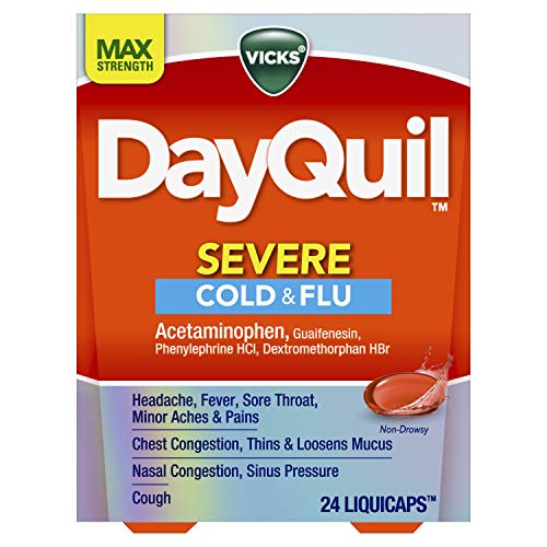 Vicks DayQuil Severe Cold, Flu & Congestion Medicine, Liquicaps, Maximum Strength Orange, 24 Count