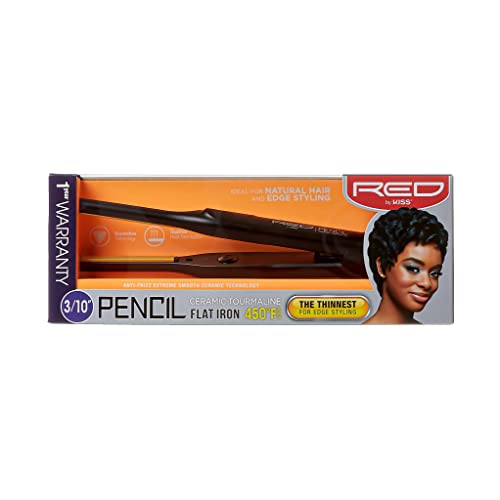 Kiss Red by Pencil Flat Iron Hair Straightener, 0.3 Inch, Ceramic