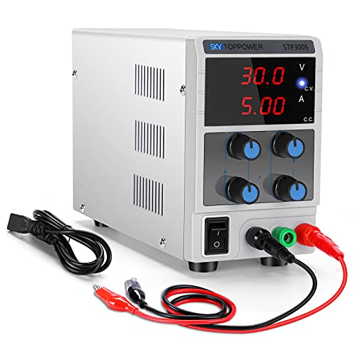 DC Power Supply Variable 30V 5A 3-Digital Single-Output 110V Lab Regulated Power Supply with Alligator Leads, Power Cord for DIY Electronics Testing, Repairing& Researching