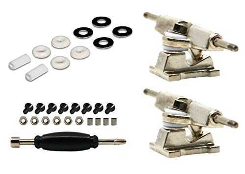 Teak Tuning Fingerboard Spacer Trucks, Chrome Silver – Includes O-Ring Tuning in White – 32mm Width – Tuned & Assembled