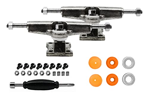 Teak Tuning Fingerboard Spacer Trucks, Chrome Silver – Includes Collaboration Tuning in Orange – 32mm Width, Tuned & Assembled