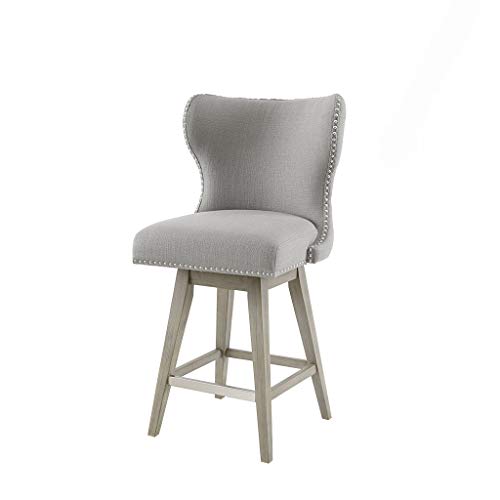 Madison Park Hancock Swivel Counter Height Barstool With Wingback Modern Contemporary Solid Wood, Nail Head Accent, Pub Stool, 27″ Seat High, Grey
