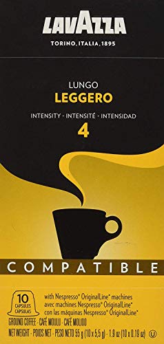 Lavazza Premium Coffee Corp Nespresso OriginalLine Compatible Capsules, Leggero Espresso Lungo, Medium Roast Coffee, 10 ct
