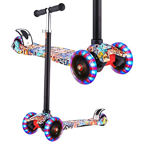 Hikole Scooter for Kids, 3 Wheel Kick Scooter for Toddlers Girls & Boys,Adjustable Height, Lean to Steer, Extra-Wide Deck, Kids Scooter with LED Light Up Wheels for Children Ages 3-12 Max Load 50KG