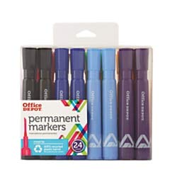 Office Depot Brand Tank-Style Permanent Markers, Chisel Point, Assorted Colors, Pack Of 24