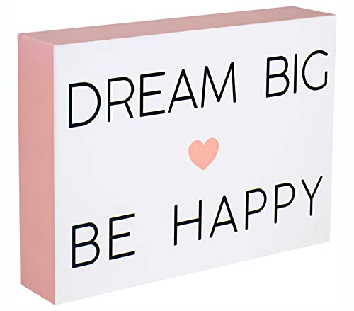 SANY DAYO HOME Dream Big Be Happy 7 x 5 inches Colorful Wooden Box Sign with Inspirational Saying for Home and Office Decor