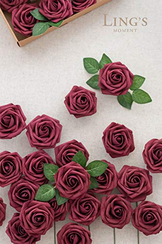 Ling’s Moment Artificial Flowers Roses 25pcs Burgundy Fake Roses w/Stem for DIY Wedding Bridal Shower Centerpieces Tables Decorations Party Valentine’s Day | The Storepaperoomates Retail Market - Fast Affordable Shopping