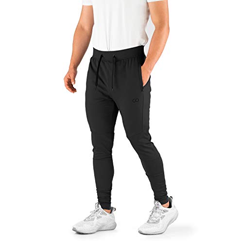 Contour Athletics Men’s Joggers (Hydrafit) Track Pants Men’s Active Sports Running Workout Pant Zipper Pockets, Medium (Black)