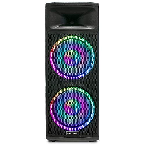 New Dolphin SPX-280BT – Powerful DEEP BASS | Dual 15″ Woofers, 6500W – Bluetooth Cabinet PA Speaker System with LED Light Show, Ground Shaker