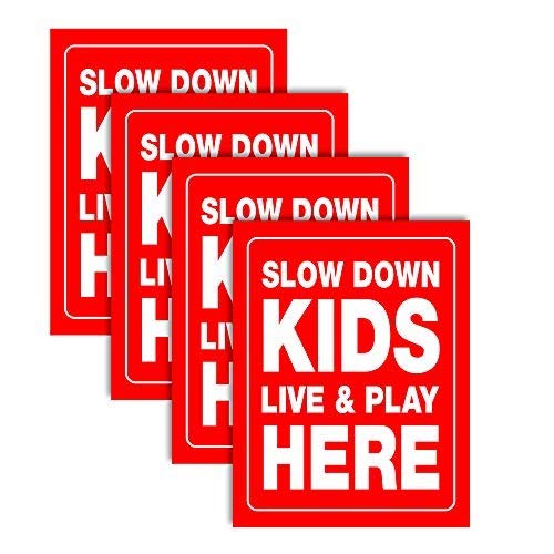 Accelerated Intelligence Inc. Slow Down Kids Live & Play Here Yard Sign 18” x 24”| Double-Sided Red on White Safety Slow Down Signs for Sidewalks, Yards and Driveways (4 Pack)