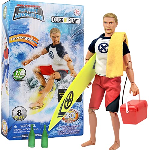 Click N’ Play Sports & Adventure Surfer 12″ Action Figure Play Set with Accessories,Brown/a