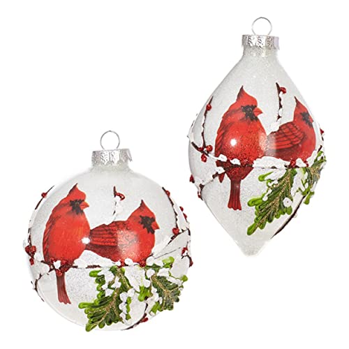 Raz Imports Countryside Christmas Red Cardinal Iced Glass Ornaments Set of 2