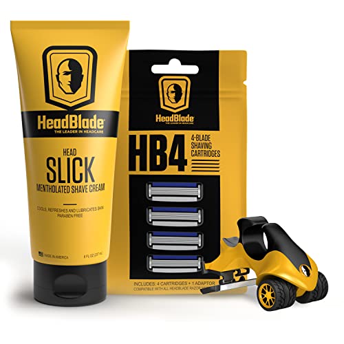 ATX Men’s Head Shaving Basics Bundle with 8oz HeadSlick Cream, Razor, Blade Refills – Close Shave Kit with An Easier and Faster Shave