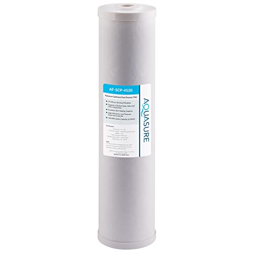 Aquasure Fortitude 25 Micron Sediment + GAC Carbon Mesh Whole House Replacement Water Filter – 20″ x 4.5″