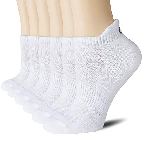 CS CELERSPORT Ankle Athletic Running Socks Low Cut Sport Tab Sock for Men and Women (6 Pairs), Medium, White