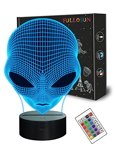 FULLOSUN 3D Night Light Alien Illusion Lamp, LED Martian ET Nightlight with Remote Control 16 Colors Changing Room Home Decor Xmas Cool Birthday Gifts for Kids Boys Child