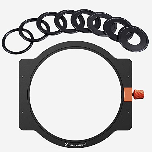 K&F Concept Metal Filter Holder + 8 Filter Adapter Rings (49/52/58/62/67/72/77/82mm) for Square Lens Filter