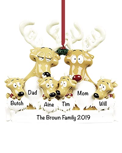 Personalized Christmas Ornaments Family of 6 – Polyresin Reindeer Family Ornament – Unique Family Christmas Ornaments 2022 – Gifts for Mom, Dad, Kids, Grandma, Grandpa – Durable Family Décor
