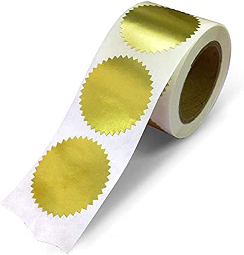 Next Day Labels 2″ Round, Gold Metallic Package, Envelope, Certificate Wafer Seals with Serrated Edge. 250 Stickers Per Roll