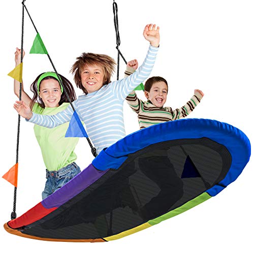 Sorbus 66″ Saucer Swing for Kids- 330lbs Big Oval Platform Swing- Tree Glider Therapy Swing for Kids- Adjustable Ropes & Durable Swing Seat- Trampoline Net Swing for Indoor/Outdoor, Accessory Included