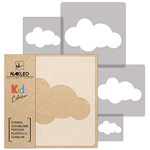 NAKLEO 5 pcs Reusable Plastic Stencils – Cloud Cloudlet Nimbus 2 – 13.4″ to 3.5″ – Pattern Children Kids Painting Template Room Decor – Craft DIY Wall Furniture
