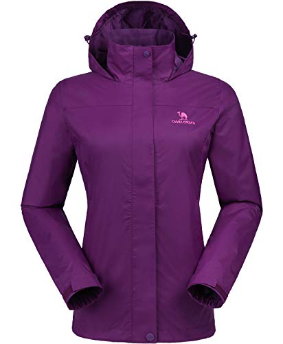 CAMEL CROWN Womens Waterproof Rain Jacket Lightweight Hooded Windbreaker Windproof Rain Coat Shell for Outdoor Hiking Traveling Purple XL